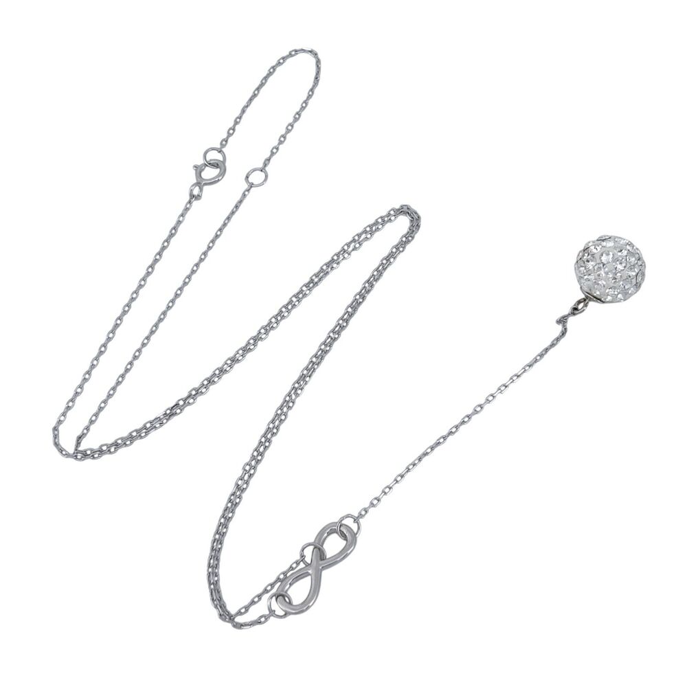 Vintage Sterling Silver Cubic Zirconia Infinity Link Lariat Necklace | 16-18"
